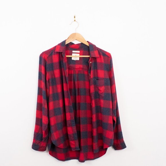 *American Eagle Boyfriend Fit Red Blue Flannel - Picture 4 of 8